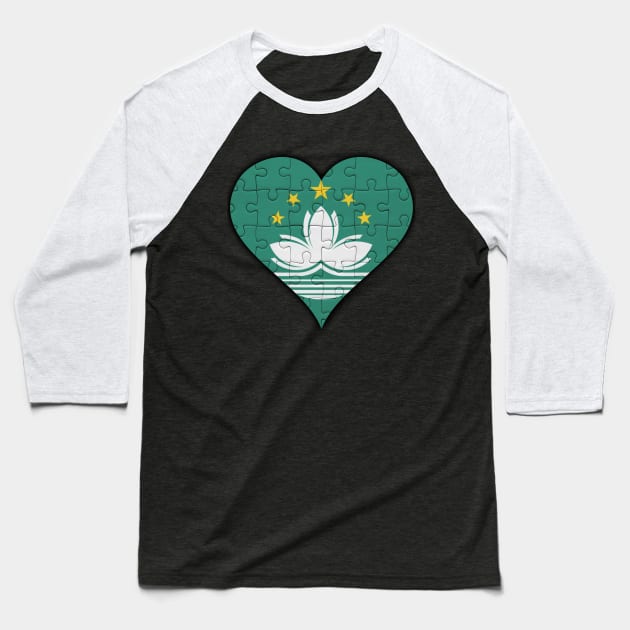 Macanese Jigsaw Puzzle Heart Design - Gift for Macanese With Macau Roots Baseball T-Shirt by Country Flags